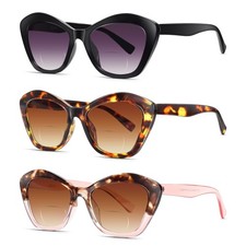 3 Pack Bifocal Reading Sunglasses for Women Fashion Cateye Sun Readers Outdoo...