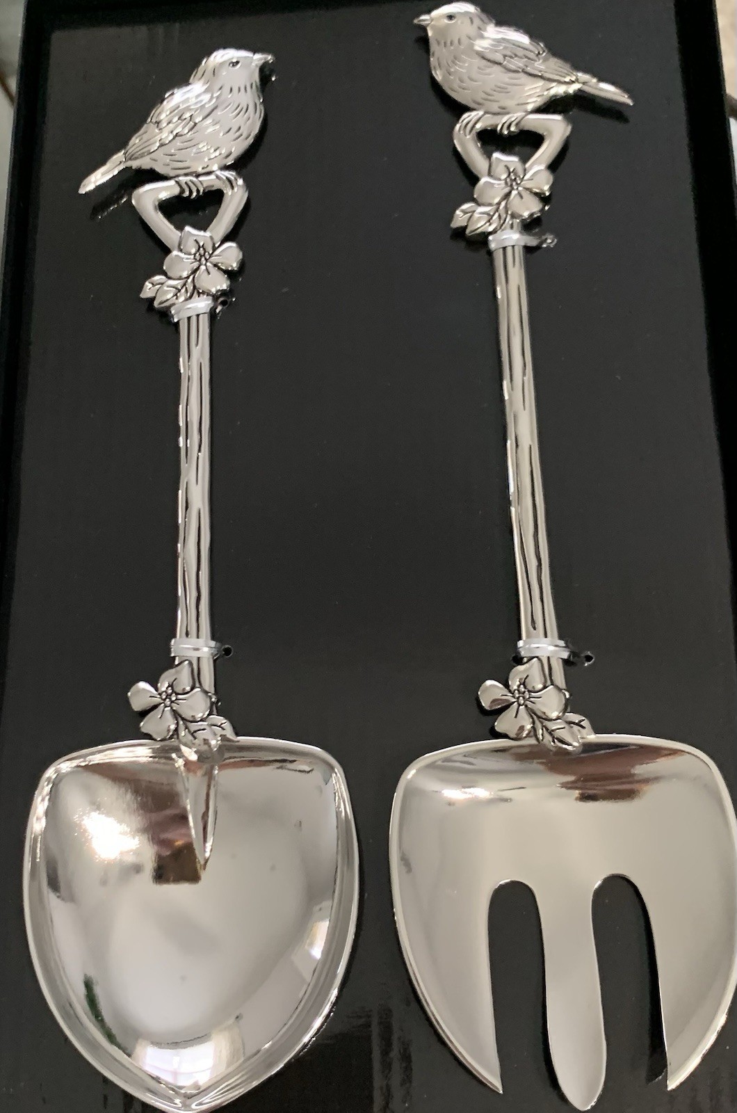 Ganz BIRDS Salad Fork & Spoon  Serving Set In Box Very Prett