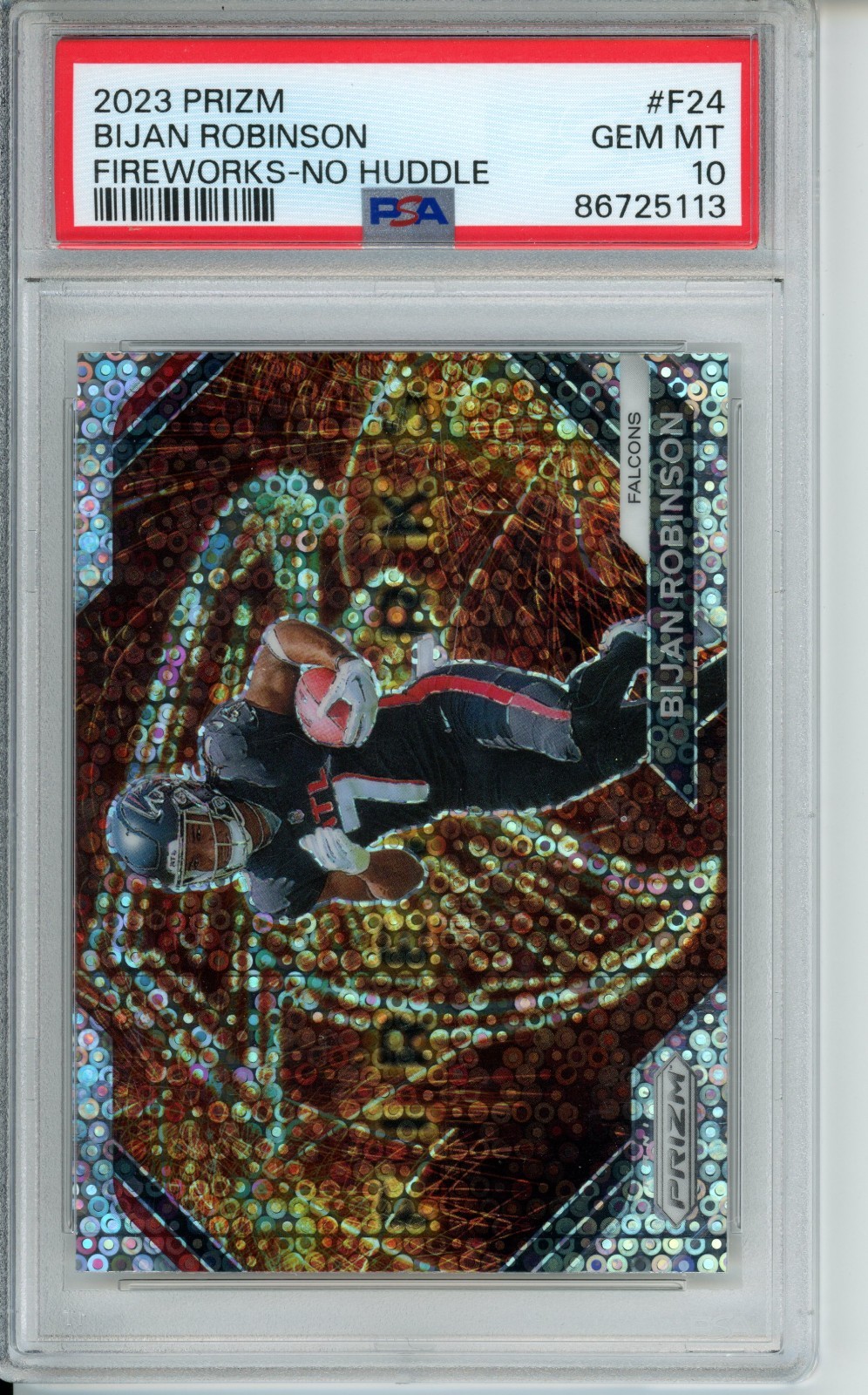 2023 Panini Prizm - Fireworks Bijan Robinson #F-24 No Huddle Prizm (RC) PSA 10