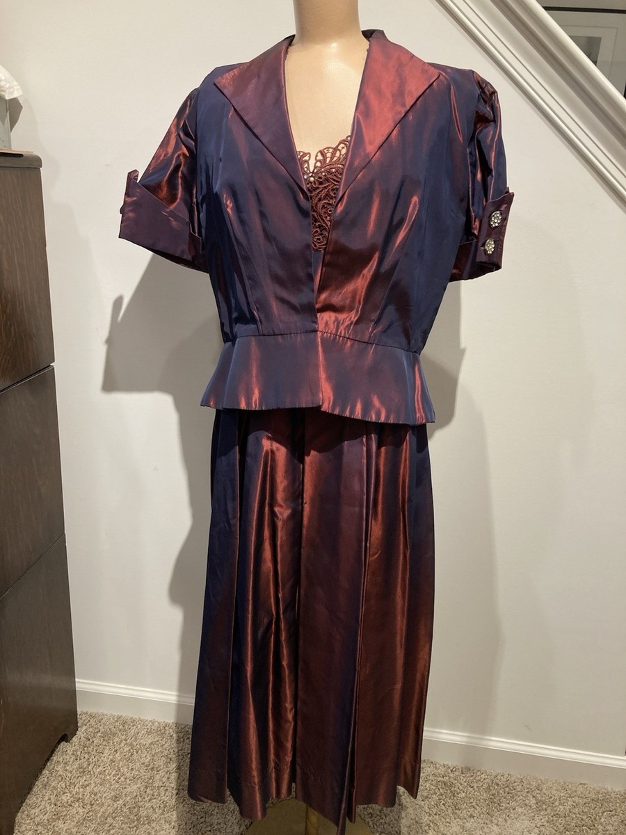 VTG 50s ANN KAUFFMAN BRONZE TAFFETA EMBELLISHED COCKTAIL DRESS w BOLERO  JACKET | eBay