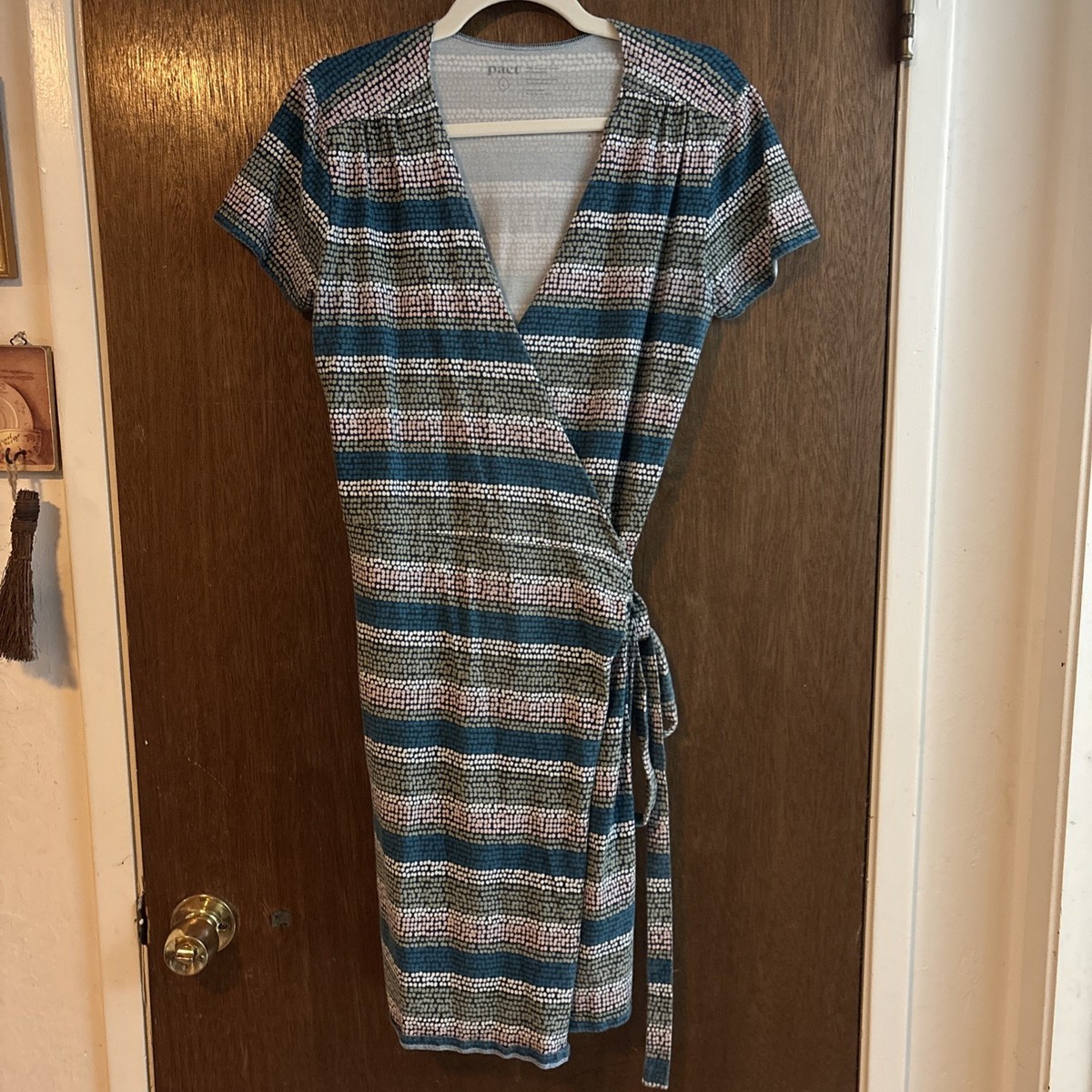 Pact Size L Organic Cotton Tulip Wrap Dress Jersey Striped Blue | eBay