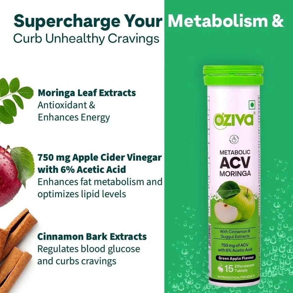 OZiva ACV Moringa 15 Compresse Effervescenti - Mela Verde, Confezione da 4 (60 Compresse) foto 4