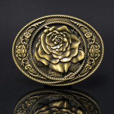 Western Rose Flower Oval Bronze Plated Belt Buckle Cowgirl Country Floral Mens