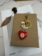 NWT Resin Heart Bag Charm Keychain Key Ring Fob Brass / Red Multi