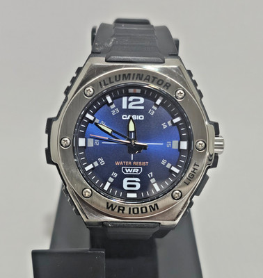 Casio 5577 MWA-100H Blue Face Men's Black Resin Band 100 Meter WR Illuminator
