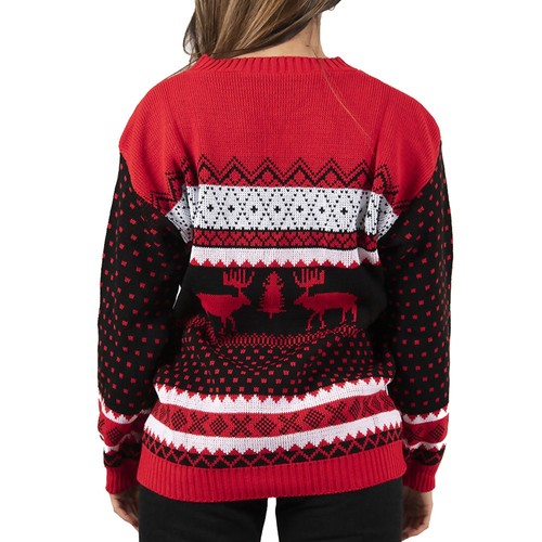 Damen Weihnachtspullover Neuheit rot schwarz Azteken Rentier Fairisle - Bild 3 von 4