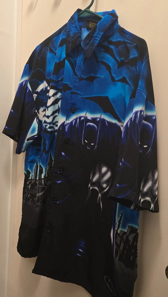 Camisa abotonada vintage DC Warner Bros Batman para hombre XL azul Foto 2 de 4