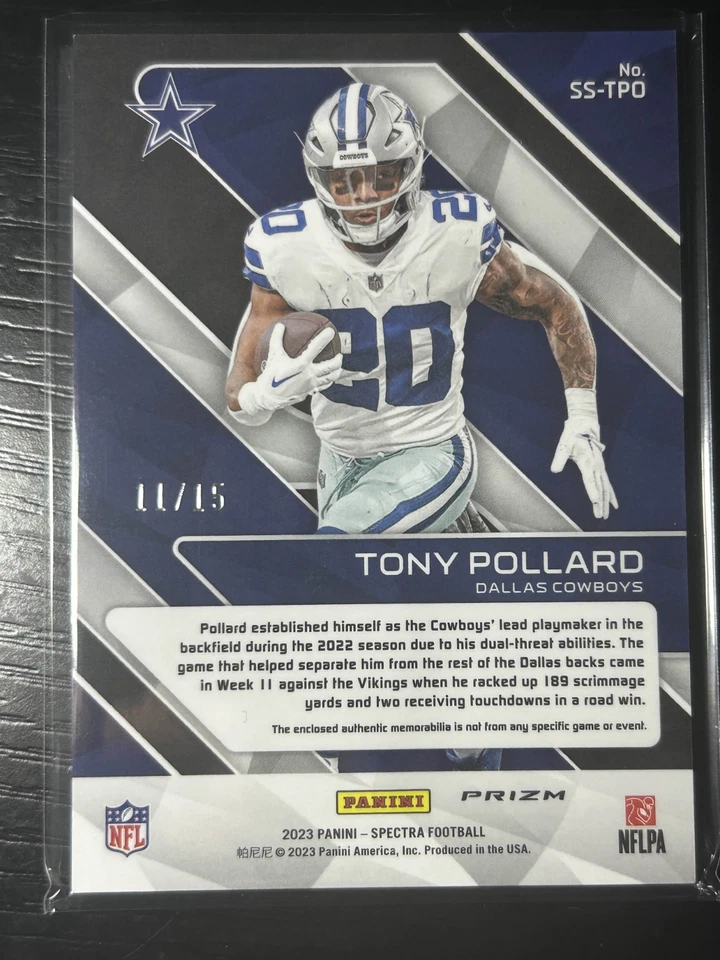 Tony Pollard 2023 Spectra #SS-TPO Sunday Spectacle Patch Pink Hyper /15  - Image 2 of 2