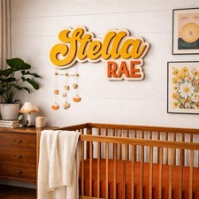 Custom 3D Wooden Name Sign for Nursery  Mid Century Baby Name Wall Decor 