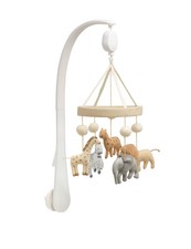 Musical Safari Mobile for Nursery 5 3D Animals, Wind-Up, Neutral Decor