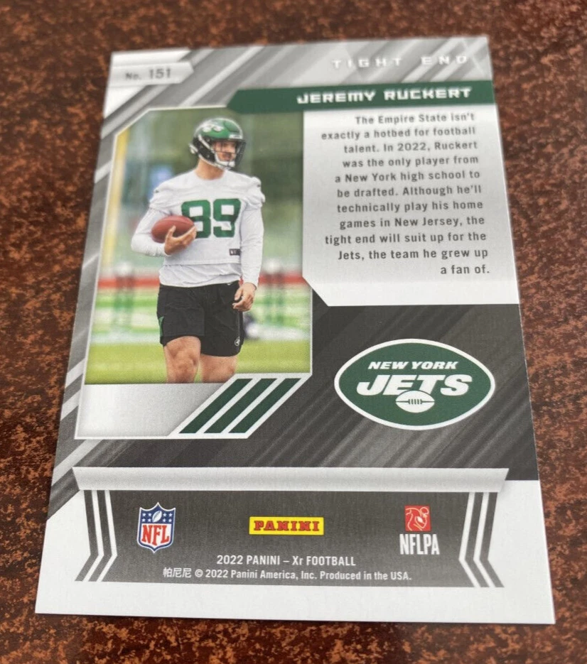 2022 Panini XR JEREMY RUCKERT Red Parallel #'d /249 Rookie RC #151 NEW YORK JETS - Image 2 of 2