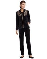 ZENERGY CHICOS Black Velour Velvet Gold Embellished Jacket Pants SET 0 XS S 4/6