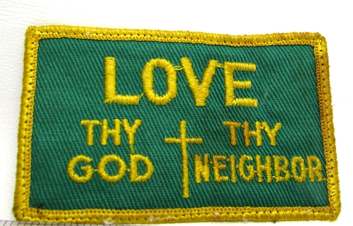 Parche Chaqueta Vintage Love Thy God Love Thy Neighbor Años 70 Bondad Religiosa A - Imagen 2 de 4