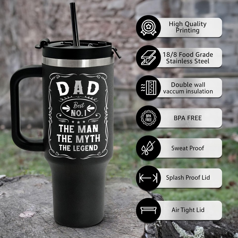 Pandzee Engraved 40 oz Tumbler With Handle Straw Lid Christmas Gifts