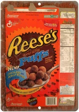 Reese's Peanut Butter Puffs Cereal Box 12" x 9" Reproduction Metal Sign N374