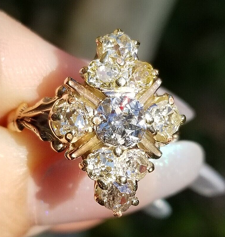 2.20TCW Antique Old Mixed European Diamond Multi Fancy Color 12k ring