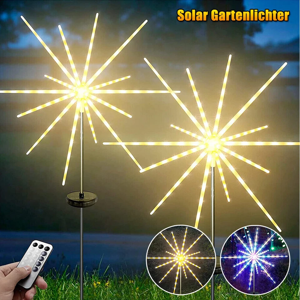 LED Solar Firework Lights Outdoor Waterproof Path Lawn Garden Decor Lamp 56/112 - Image 3 of 4