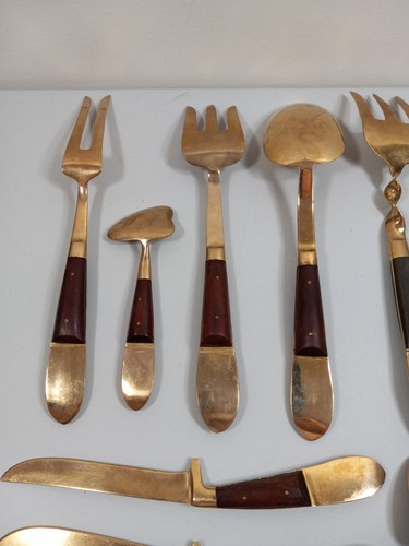 Collectable Siam Thailand 26 Pieces Bronze & Teak Wood Flatware Rare Serving Pcs - Picture 9 of 12