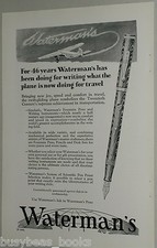 1929 Watermans Fountain Pen advertisement, with Trimotor airplane, Ford Stinson
