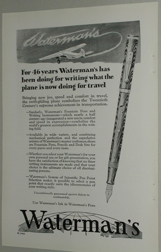 1929 Watermans Fountain Pen advertisement, with Trimotor airplane, Ford Stinson - Foto 1 di 3