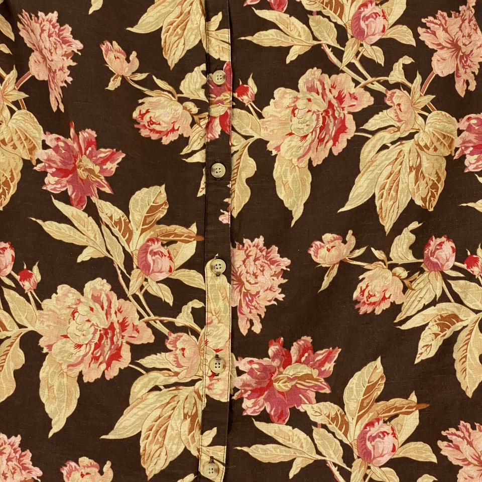 Falda midi línea A Chaps para mujer talla 8 marrón rosa floral lino algodón botón delantero Foto 3 de 4