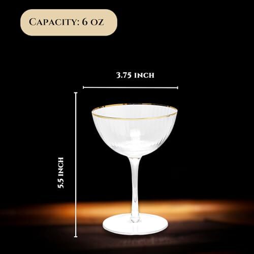 Juego de 4 copas de Martini, champán y cóctel vintage con borde dorado cupé - - Imagen 7 de 7