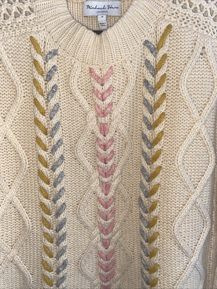 Michael Stars Ivory Grace Cable Knit Aran Knit Sweater Women’s Size Medium - Image 2 of 4