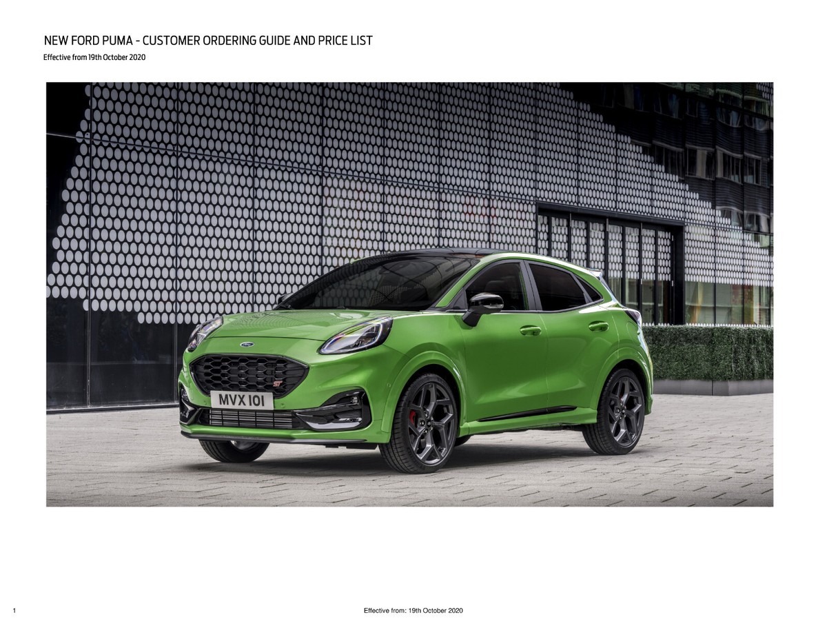 PDF DIGITAL CAR PRICE LIST BROCHURE: FORD PUMA OCTOBER 2020