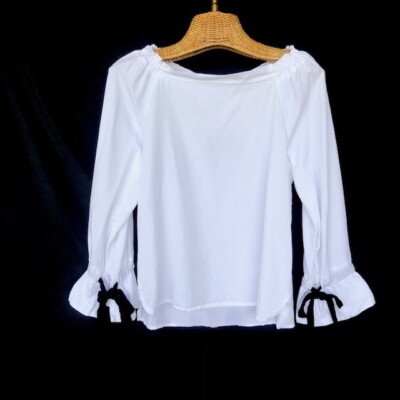 Melloday Womens Small Off Shoulder Pullover Shirt with Wrist Ties