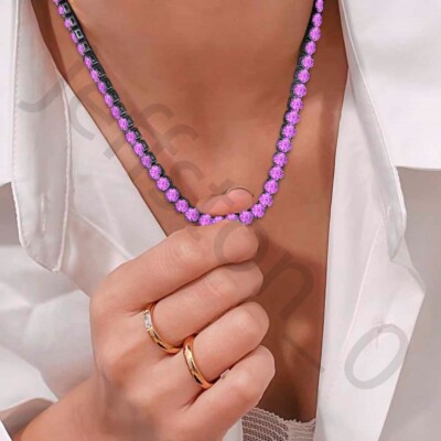 45.72 ctw Lab Created Round Amethyst 14K Black Gold Plated 4 mm Tennis Necklace!
