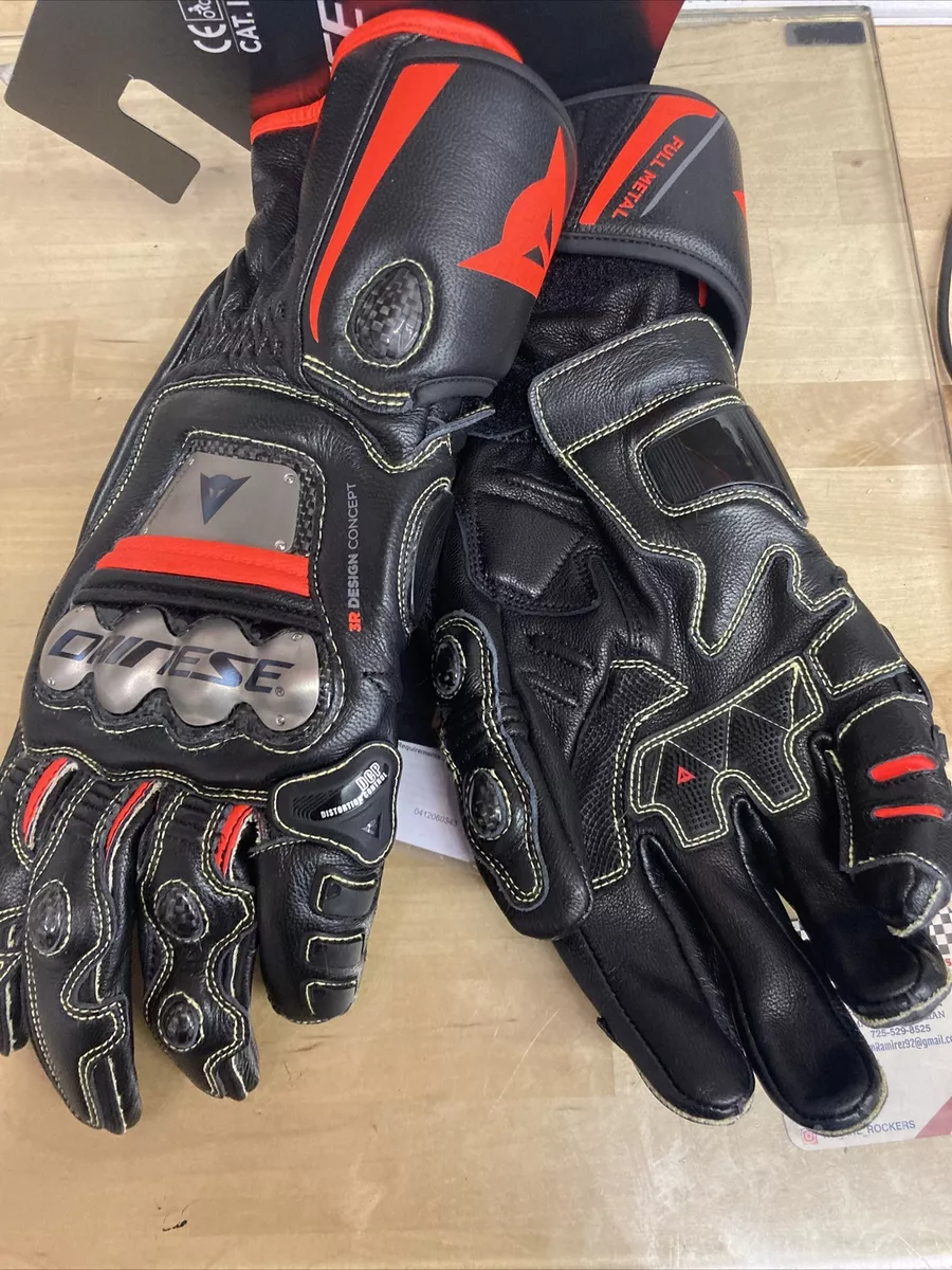 DAINESE FULL METAL 6 GLOVES BLACK LEATHER MENS MOTORCYCLE LONG XLARGE