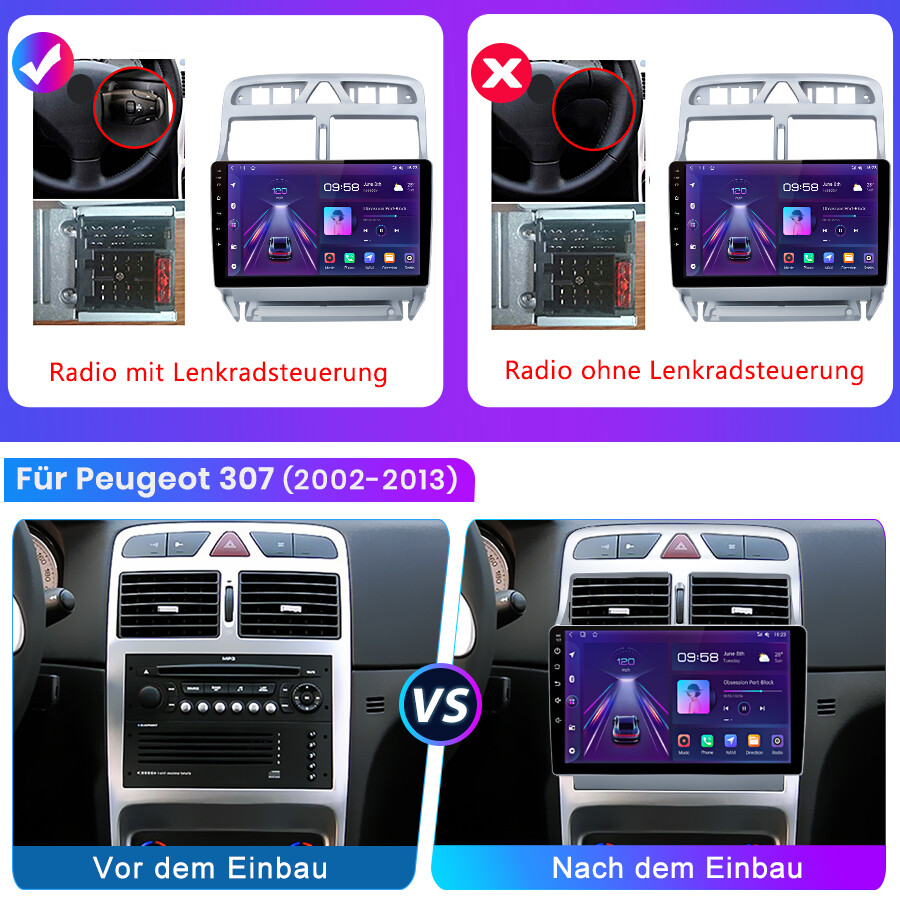 Android Auto-Navi Für Peugeot 307 (2002-2013) – 10,1 Zoll, Bluetooth, WLAN