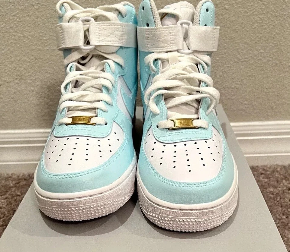 🥶 Icy Blue - Customized Nike Air Force 1 '07 High - Mens 8 / Women’s 9.5 - Image 3 of 4