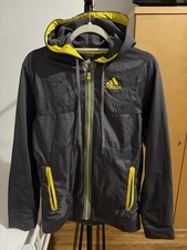adidas Men's Gray Yellow Hooded Full-Zip Jacket Size M Polyester Activewear