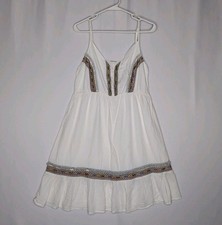 Cache Babydoll Sundress 40 Embroidered White Dobby Textured Ruffle Cottagecore