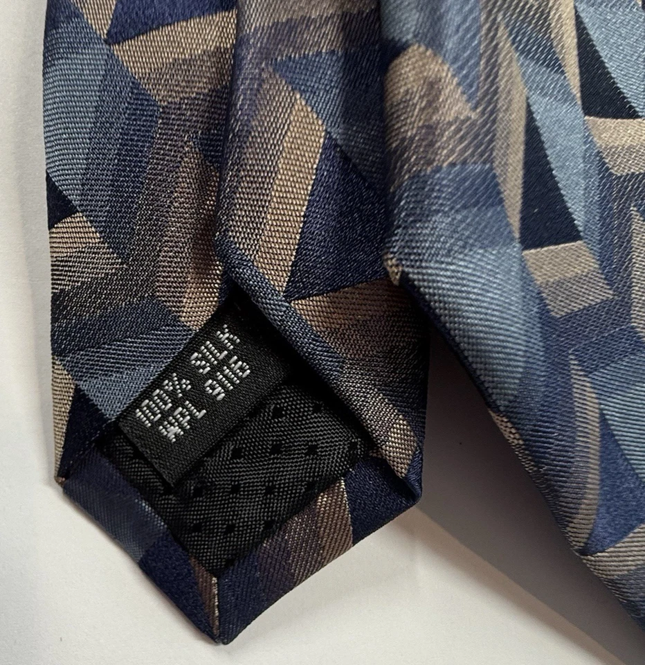 Галстук мужской шелковый Metropolitan от Lord and Taylor темно-синий коричневый геометрический - Изображение 3 из 4