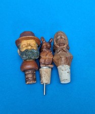 3 Zierkorken Flaschenkorken geschnitzt  mit Figur Gesicht Mann Frau Eichh&ouml;rnchen