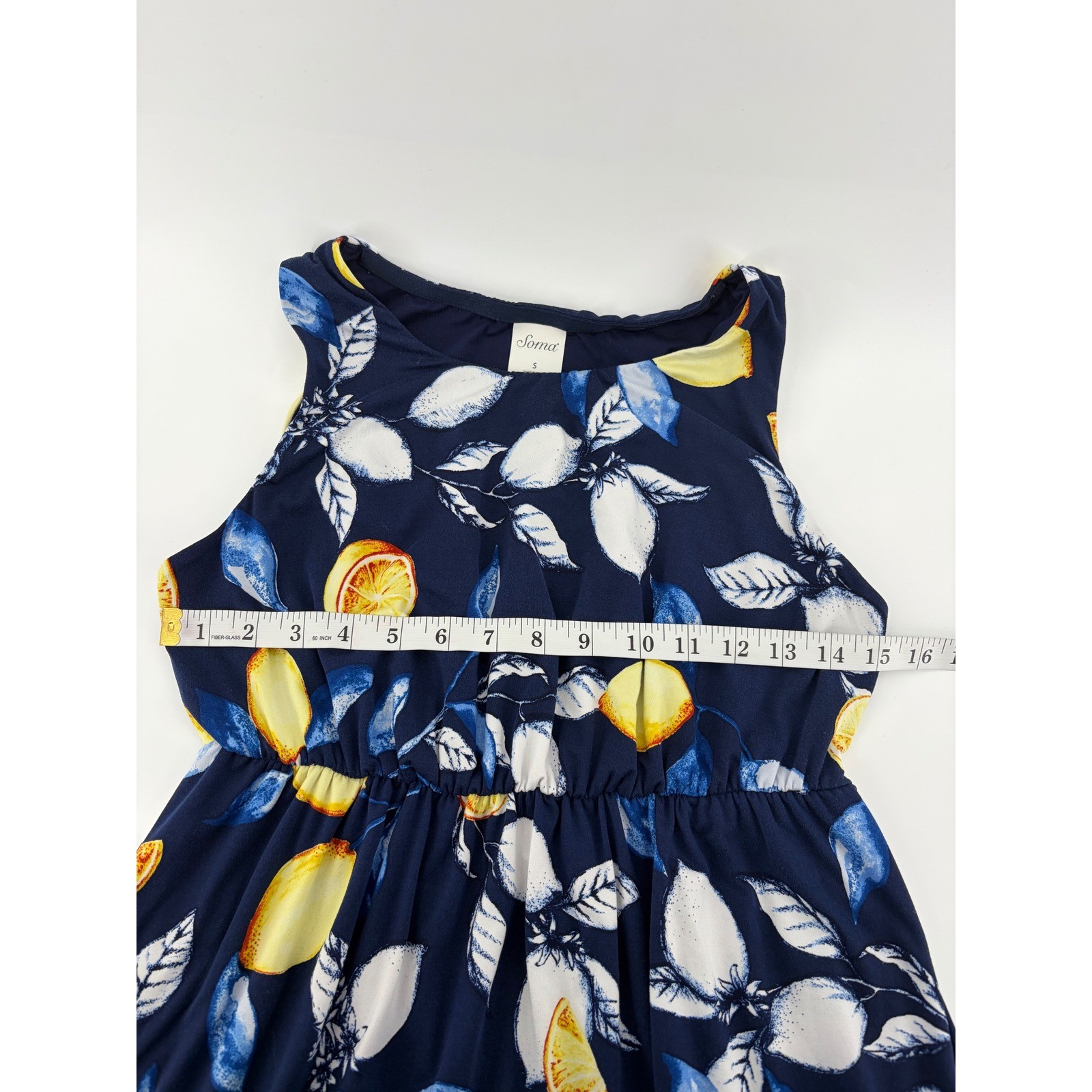 Soma Women's Navy Lemon Print Sleeveless Maxi Dress Size S