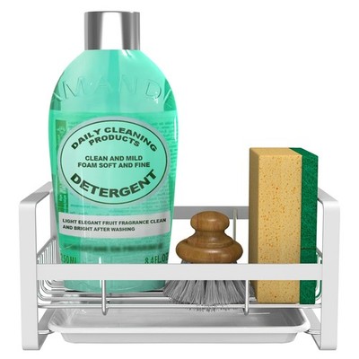 Kitchen Sink Caddy - Silver Sink Organizer, Sponge/Soap Dish Dispenser with B...
