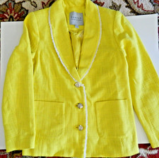 BLAZER NEW Susan Graver Tweed Shawl Collar Blazer with Fray Trim Size 8