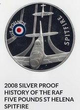 2008 St Helena Silver Proof RAF £5 Coin SPITFIRE Mint