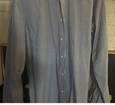Men's Blue Checkered Shirt Bergdorf Goodman Size 44 -17.5