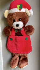 SANTA’S BEST Christmas Stocking 20" Plush Teddy Bear Overalls Rennoc Vintage