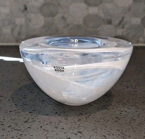 Kosta Boda Atoll Votive White Swirl Glass Anna Ehrner Sweden