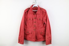 Vintage J Crew Womens Medium Distressed Military Style Button Jacket Pink Cotton