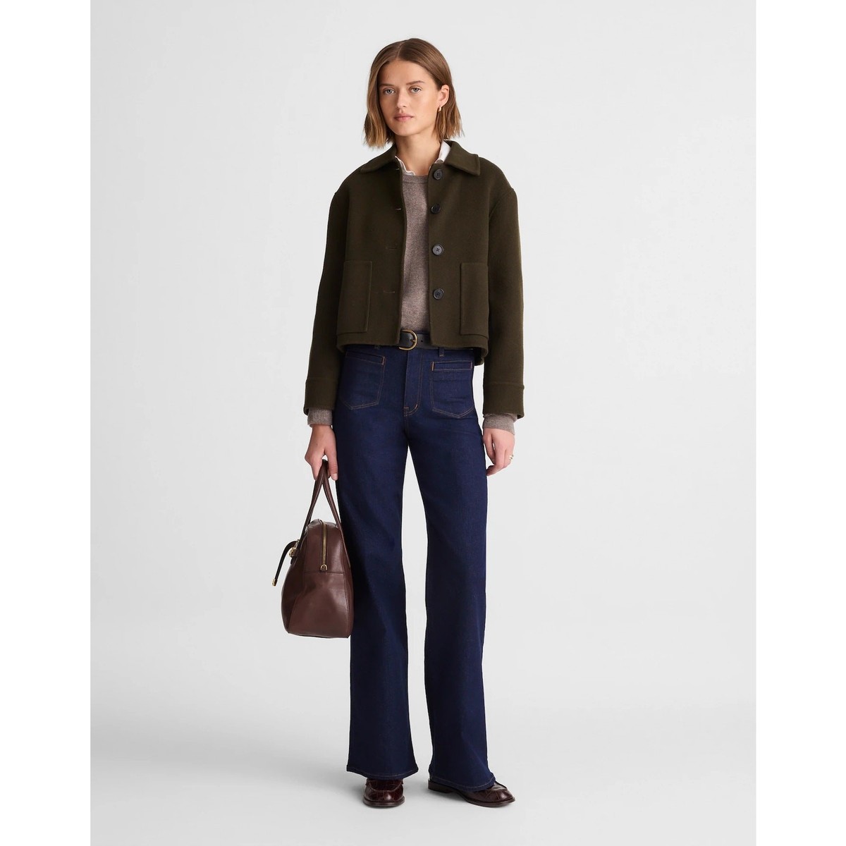 NWT Madewell Double-Faced Wool Cropped Chore Jacket Green Medium