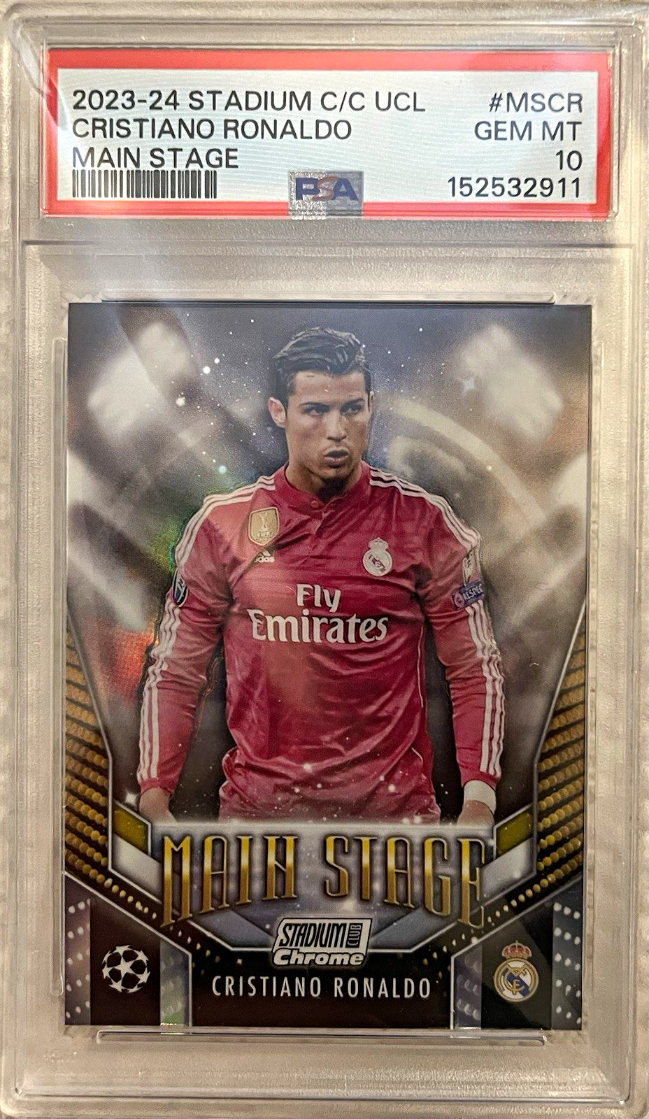 Topps 2023-24 Stadium Club Chrome UCL Cristiano Ronaldo MS-CR PSA 10 Insert