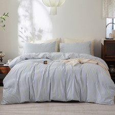 Striped Duvet Cover Set 100 Washed Cotton Linen Feel Super Soft Breathable Cozy