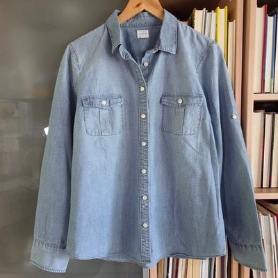 J.Crew The Perfect Shirt Chambray Light Wash Button Down Roll Tab Sleeve Large
