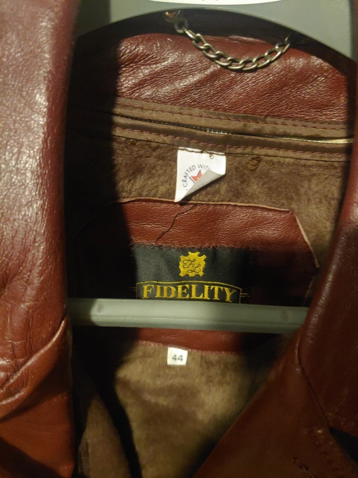 Chaqueta de cuero vintage Fidelity abrigo de coche forrado hecho en EE. UU. Talla 44 Foto 2 de 4